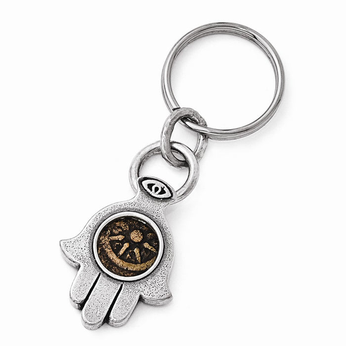 Occasion Gallery Gifts, 925 Sterling Silver & Bronze Antiqued Widows Mite Hamsa w/Coin & Stainless Steel Ring Key Chain
