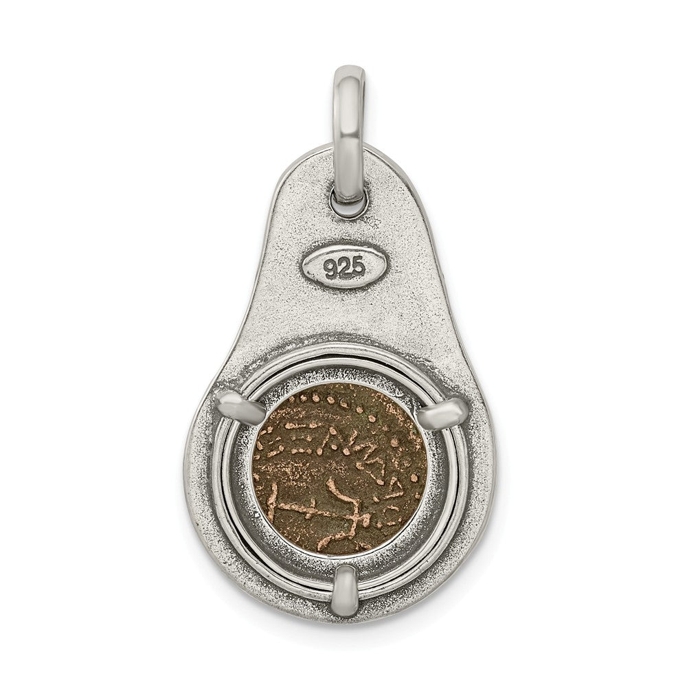 Million Charms 925 Sterling Silver Antiqued Widows Mite Coin Pendant