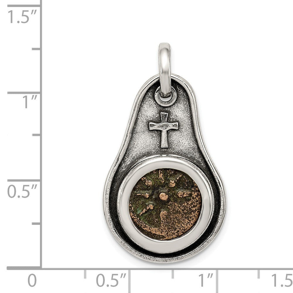 Million Charms 925 Sterling Silver Antiqued Widows Mite Coin Pendant