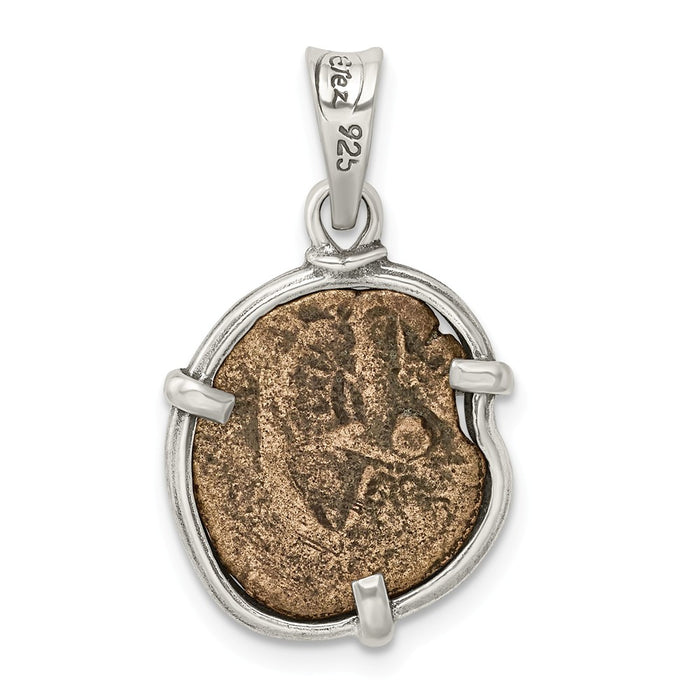 Million Charms 925 Sterling Silver Antiqued Widows Mite Coin Pendant