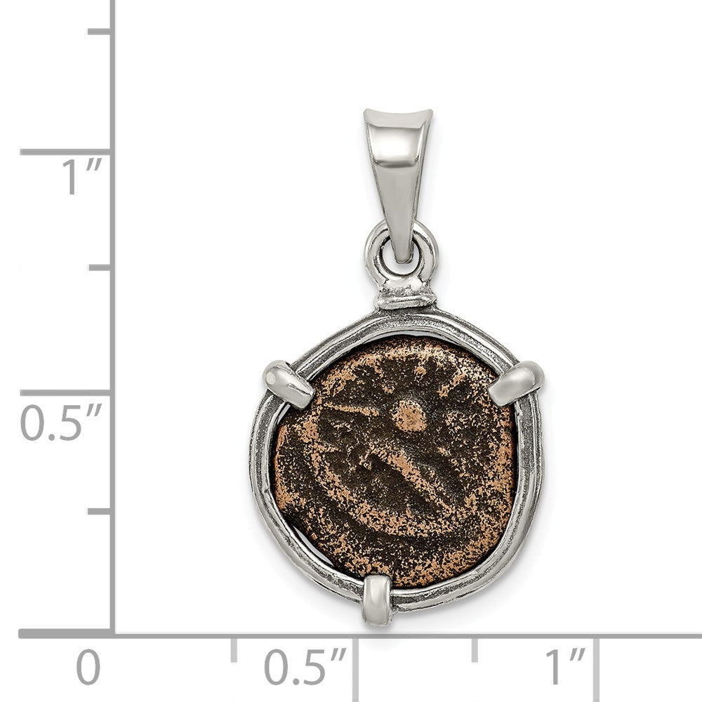Million Charms 925 Sterling Silver Antiqued Widows Mite Coin Pendant