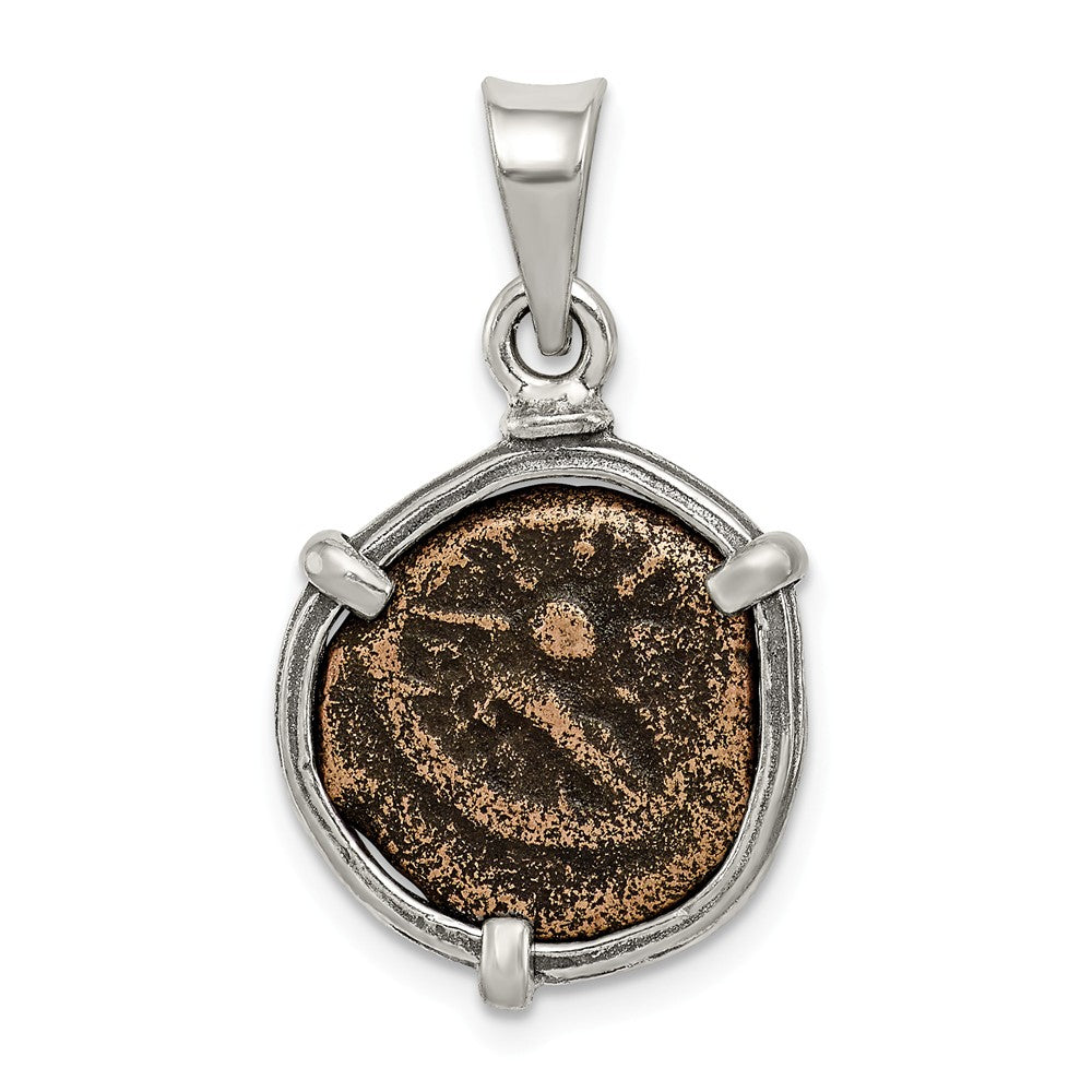 Million Charms 925 Sterling Silver Antiqued Widows Mite Coin Pendant