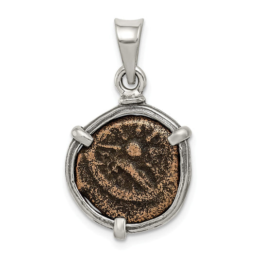 Million Charms 925 Sterling Silver Antiqued Widows Mite Coin Pendant