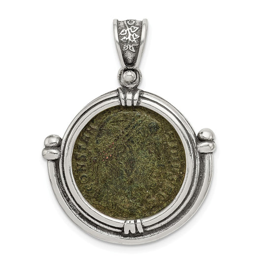 Million Charms 925 Sterling Silver Antiqued Constantine Coin Pendant