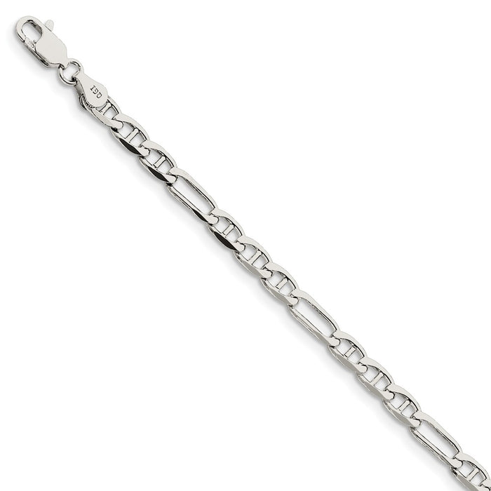 Million Charms 925 Sterling Silver 4.5mm Figaro Anchor Chain, Chain Length: 8 inches