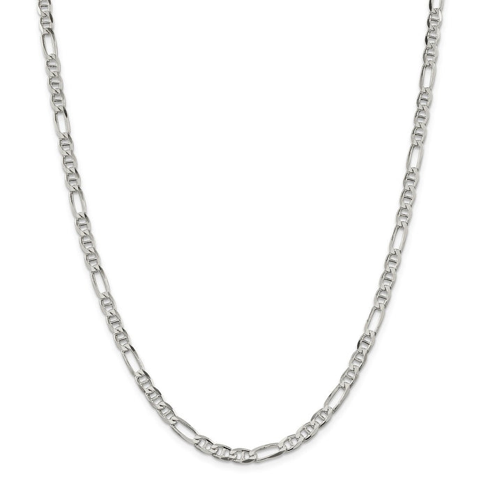 Million Charms 925 Sterling Silver 4.5mm Figaro Anchor Chain, Chain Length: 24 inches