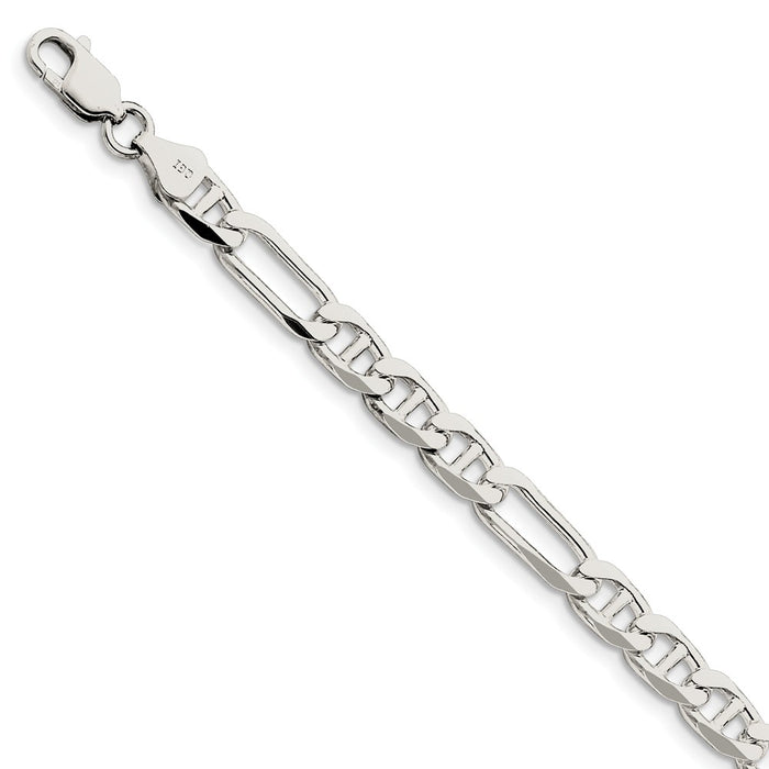 Million Charms 925 Sterling Silver 6.5mm Figaro Anchor Chain, Chain Length: 7 inches