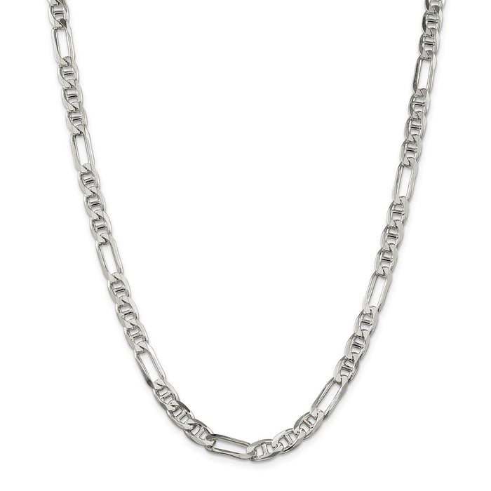 Million Charms 925 Sterling Silver 6.5mm Figaro Anchor Chain, Chain Length: 30 inches