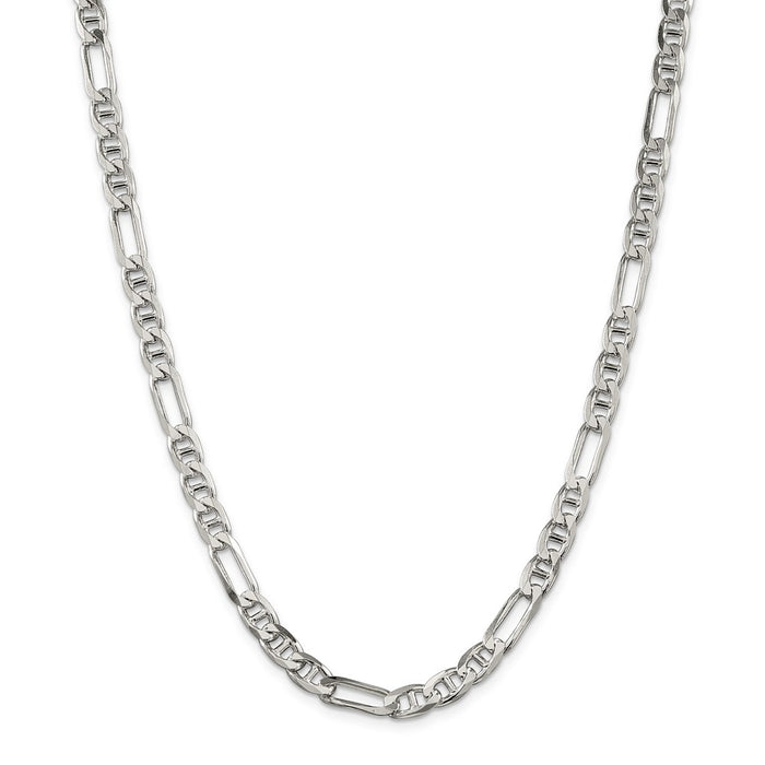 Million Charms 925 Sterling Silver 6.5mm Figaro Anchor Chain, Chain Length: 24 inches