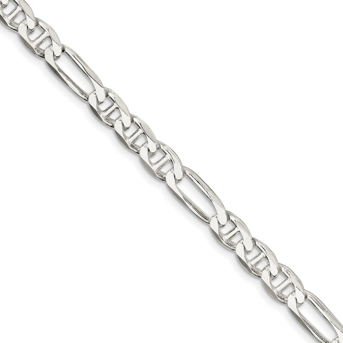 Million Charms 925 Sterling Silver 7.5mm Figaro Anchor Chain, Chain Length: 9 inches