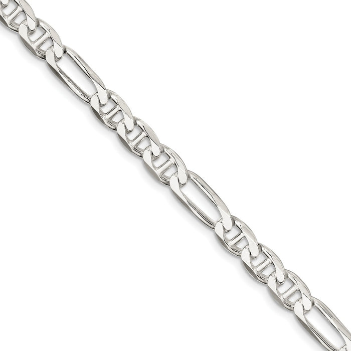 Million Charms 925 Sterling Silver 7.5mm Figaro Anchor Chain, Chain Length: 7 inches