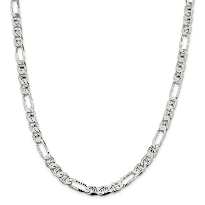 Million Charms 925 Sterling Silver 7.5mm Figaro Anchor Chain, Chain Length: 18 inches