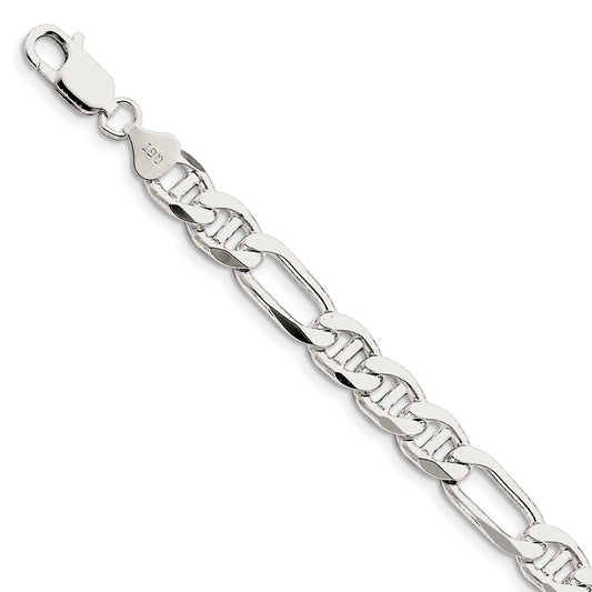 Million Charms 925 Sterling Silver 7.75mm Figaro Anchor Chain, Chain Length: 7 inches