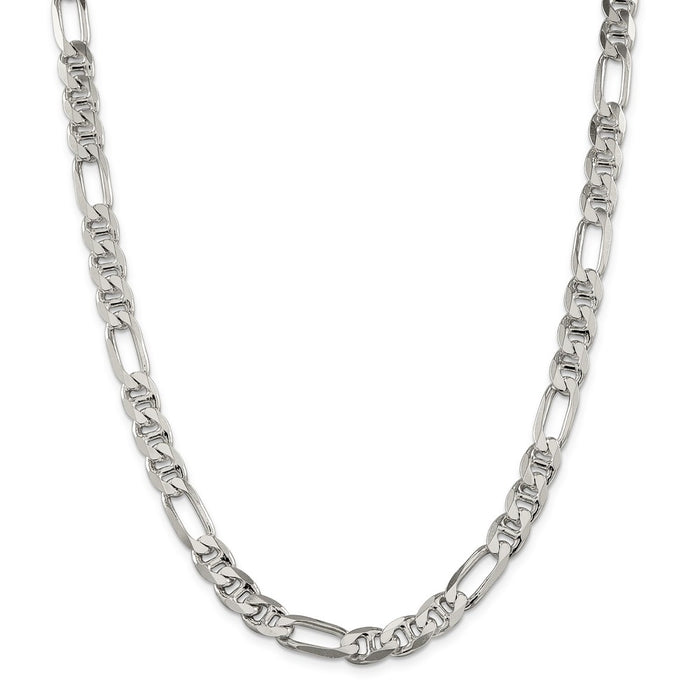 Million Charms 925 Sterling Silver 7.75mm Figaro Anchor Chain, Chain Length: 26 inches