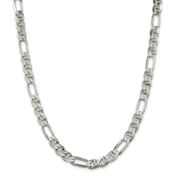 Million Charms 925 Sterling Silver 7.75mm Figaro Anchor Chain, Chain Length: 20 inches