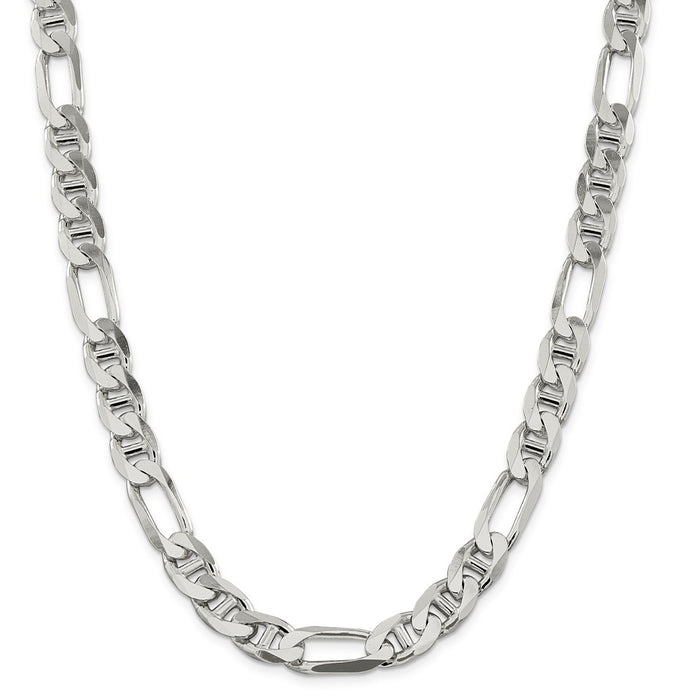 Million Charms 925 Sterling Silver 10.65mm Figaro Anchor Chain, Chain Length: 26 inches