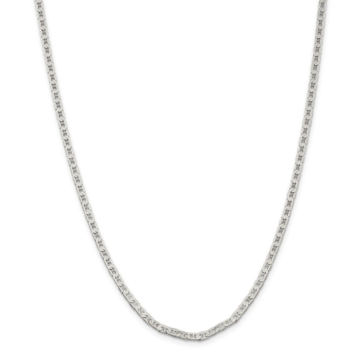 Million Charms 925 Sterling Silver 3mm Flat Anchor Chain, Chain Length: 26 inches
