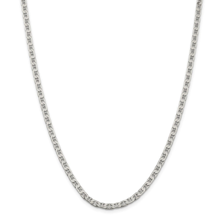 Million Charms 925 Sterling Silver 3.75mm Flat Anchor Chain, Chain Length: 26 inches