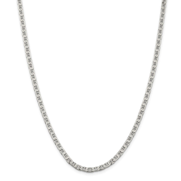 Million Charms 925 Sterling Silver 3.75mm Flat Anchor Chain, Chain Length: 22 inches