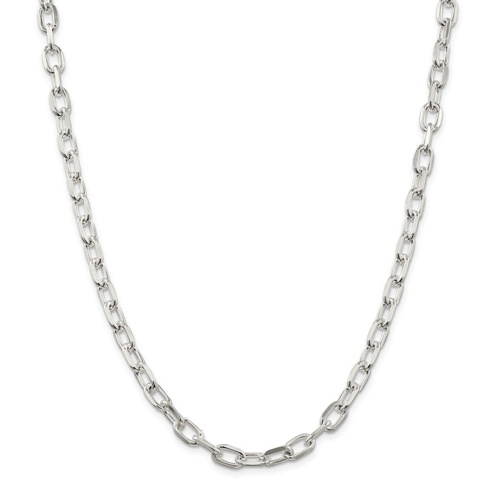 Million Charms 925 Sterling Silver 6.5mm Fancy Diamond-cut Open Link Cable Chain, Chain Length: 24 inches