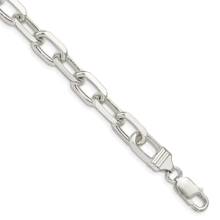 Million Charms 925 Sterling Silver 9mm Fancy Diamond-cut Open Link Cable Chain, Chain Length: 8 inches