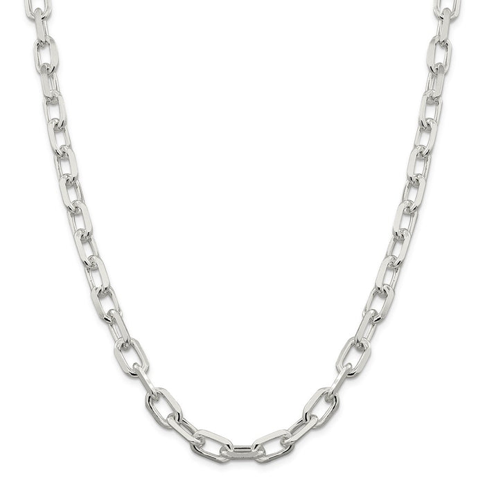 Million Charms 925 Sterling Silver 9mm Fancy Diamond-cut Open Link Cable Chain, Chain Length: 26 inches