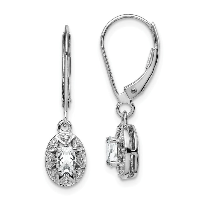 925 Sterling Silver Rhodium-plated Diamond  & White Topaz Earrings, 26mm x 7mm