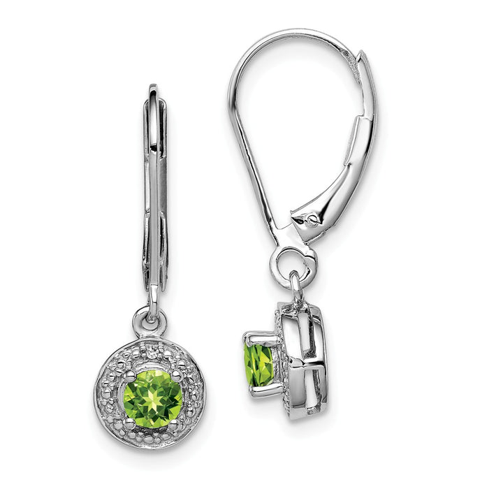 925 Sterling Silver Rhodium-plated Diamond  & Peridot Earrings, 26mm x 7mm