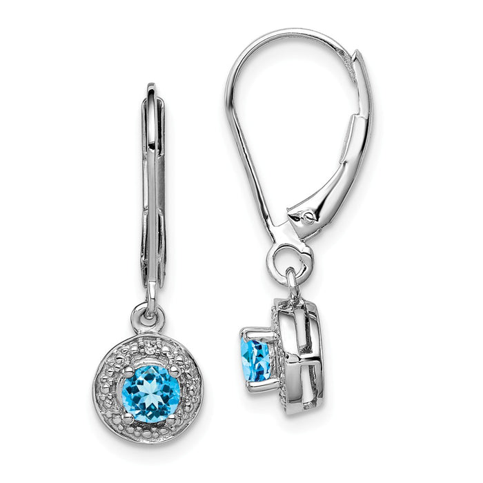 925 Sterling Silver Rhodium-plated Diamond  & Blue Topaz Earrings, 26mm x 7mm