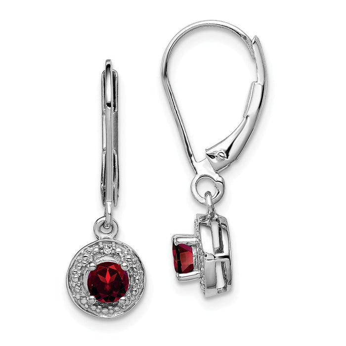 925 Sterling Silver Rhodium-plated Diamond  & Garnet Earrings, 26mm x 7mm