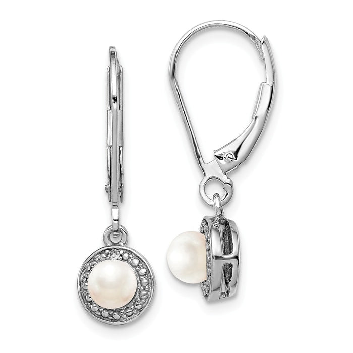 925 Sterling Silver Rhodium-plated Diamond & Freshwater Cultured Pearl Earrings, 26mm x 7mm