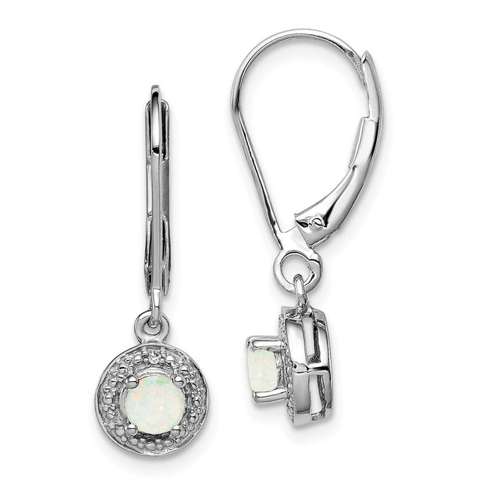 925 Sterling Silver Rhodium-plated Diamond  & Created Opal Earrings, 26mm x 7mm