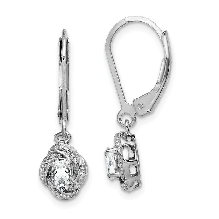 925 Sterling Silver Rhodium-plated Diamond  & White Topaz Earrings, 26mm x 7mm