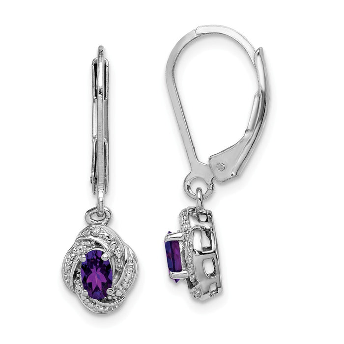 925 Sterling Silver Rhodium-plated Diamond  & Amethyst Earrings, 26mm x 7mm