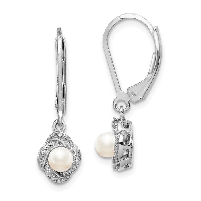 925 Sterling Silver Rhodium-plated Diamond & Freshwater Cultured Pearl Earrings, 26mm x 7mm