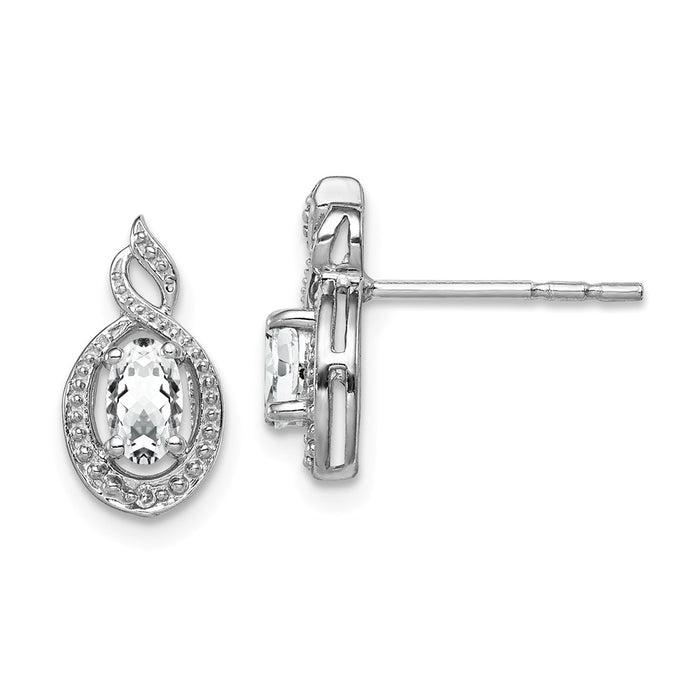 925 Sterling Silver Rhodium-plated White Topaz & Diamond  Earrings, 13mm x 7mm