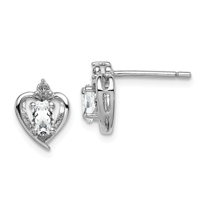 925 Sterling Silver Rhodium-plated White Topaz & Diamond  Earrings, 10mm x 7mm