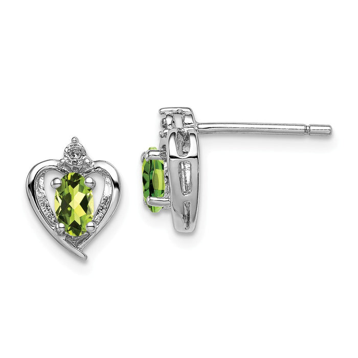 925 Sterling Silver Rhodium-plated Peridot & Diamond  Earrings, 10mm x 7mm