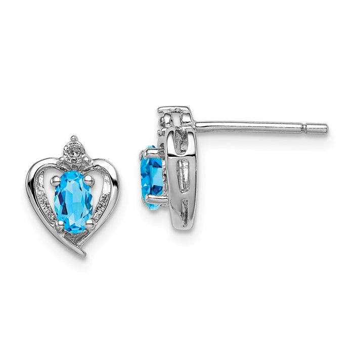 925 Sterling Silver Rhodium-plated Light Swiss Blue Topaz & Diamond  Earrings, 10mm x 7mm