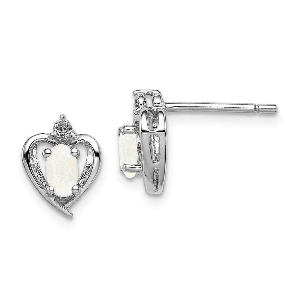 925 Sterling Silver Rhodium-plated Created Opal & Diamond  Earrings, 10mm x 7mm