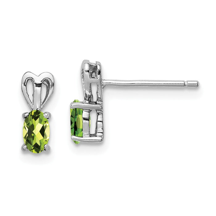 925 Sterling Silver Rhodium-plated Peridot Earrings, 10mm x 4mm