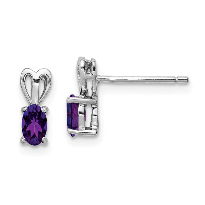 925 Sterling Silver Rhodium-plated Amethyst Earrings, 10mm x 4mm