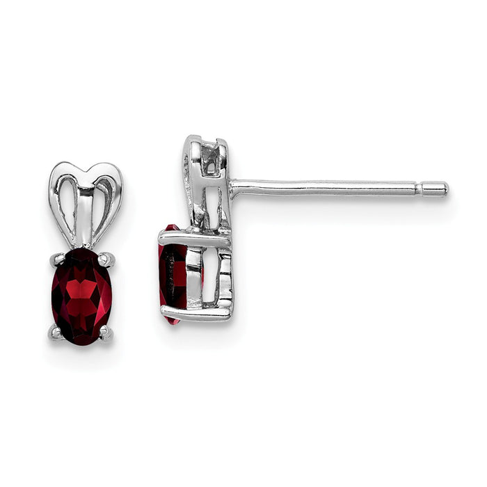 925 Sterling Silver Rhodium-plated Garnet Earrings, 10mm x 4mm