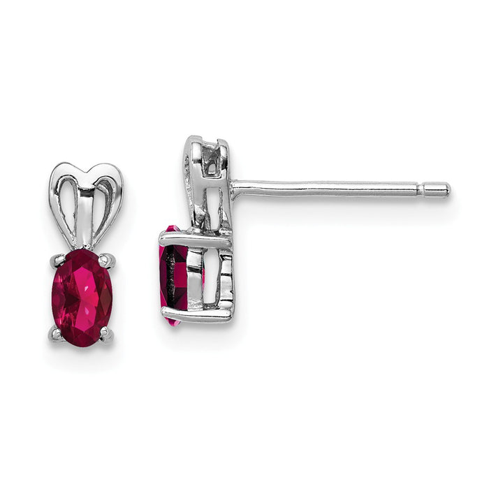 925 Sterling Silver Rhodium-plated Created Ruby Earrings, 10mm x 4mm