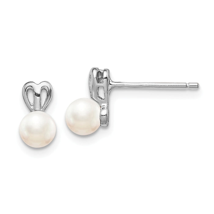 925 Sterling Silver Rhodium-plated Freshwater Cultured Pearl Earrings, 10mm x 5mm