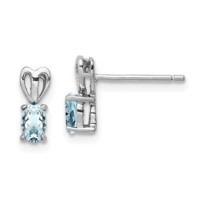 925 Sterling Silver Rhodium-plated Aquamarine Earrings, 10mm x 4mm