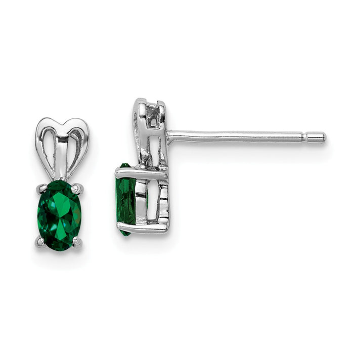 925 Sterling Silver Rhodium-plated Created Emerald Earrings, 10mm x 4mm