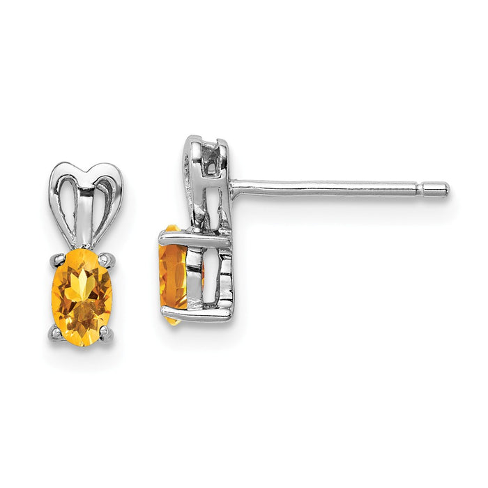 925 Sterling Silver Rhodium-plated Citrine Earrings, 10mm x 4mm