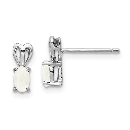 925 Sterling Silver Rhodium-plated Created Opal Earrings, 10mm x 4mm