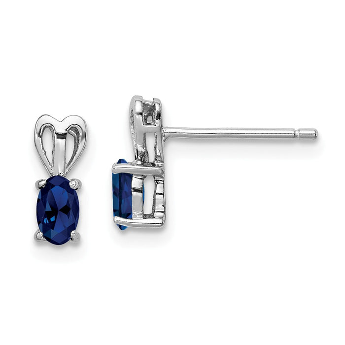 925 Sterling Silver Rhodium-plated Created Sapphire Earrings, 10mm x 4mm